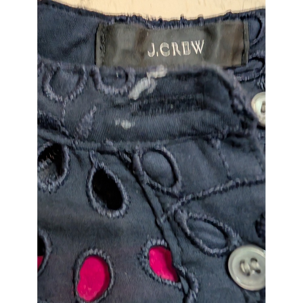 J. Crew Navy Blue Eyelet Flutter‎ Sleeve Dress Women's Size 0 - Picture 2 of 4